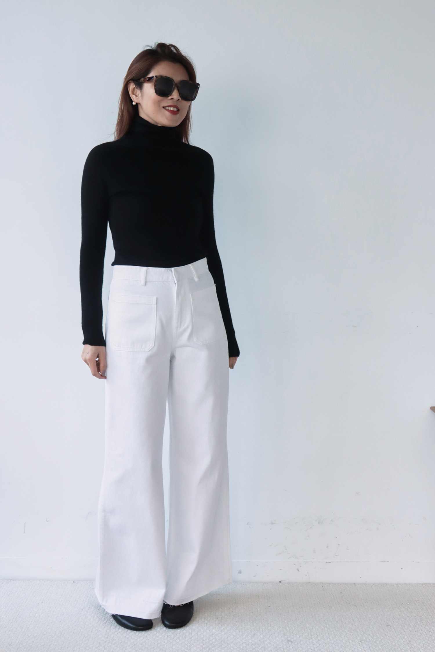 前口袋設計不收邊牛仔長寬褲