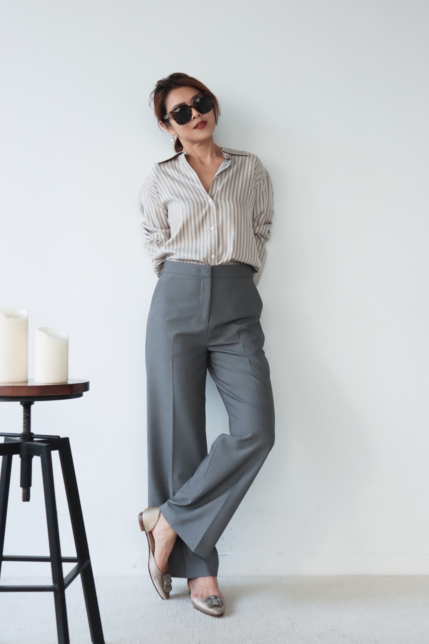 隱藏釦西裝長褲