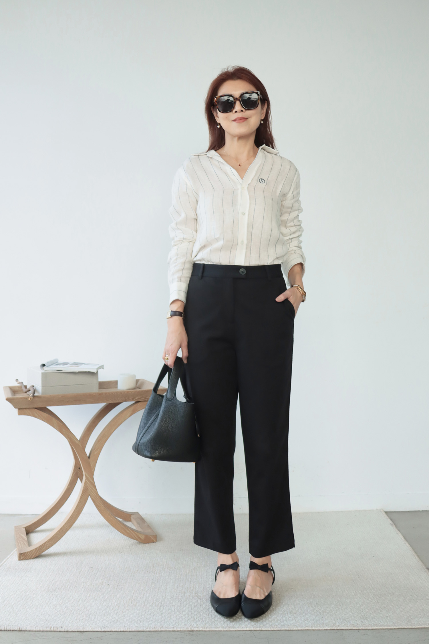 羊毛蠶絲刺繡窄身西裝褲