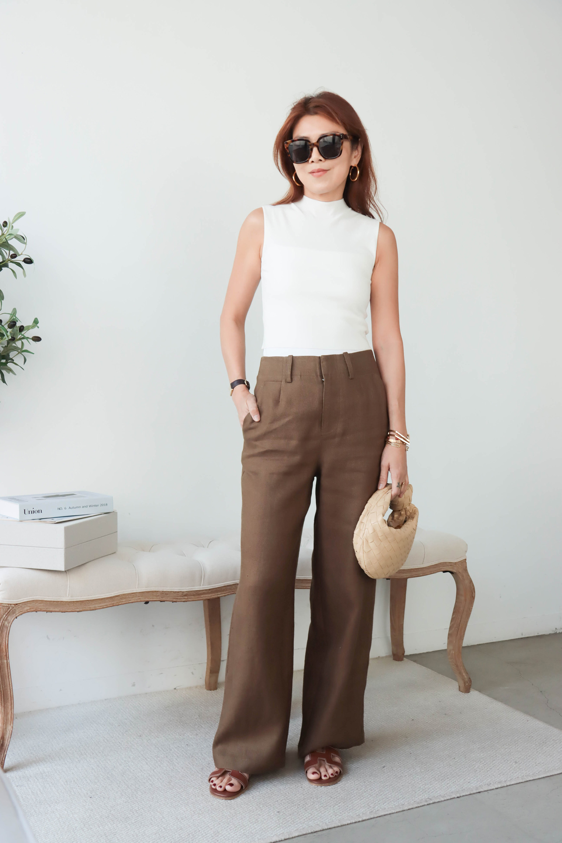 【ʙᴇꜱᴛ】亞麻弧形口袋直筒小寬褲