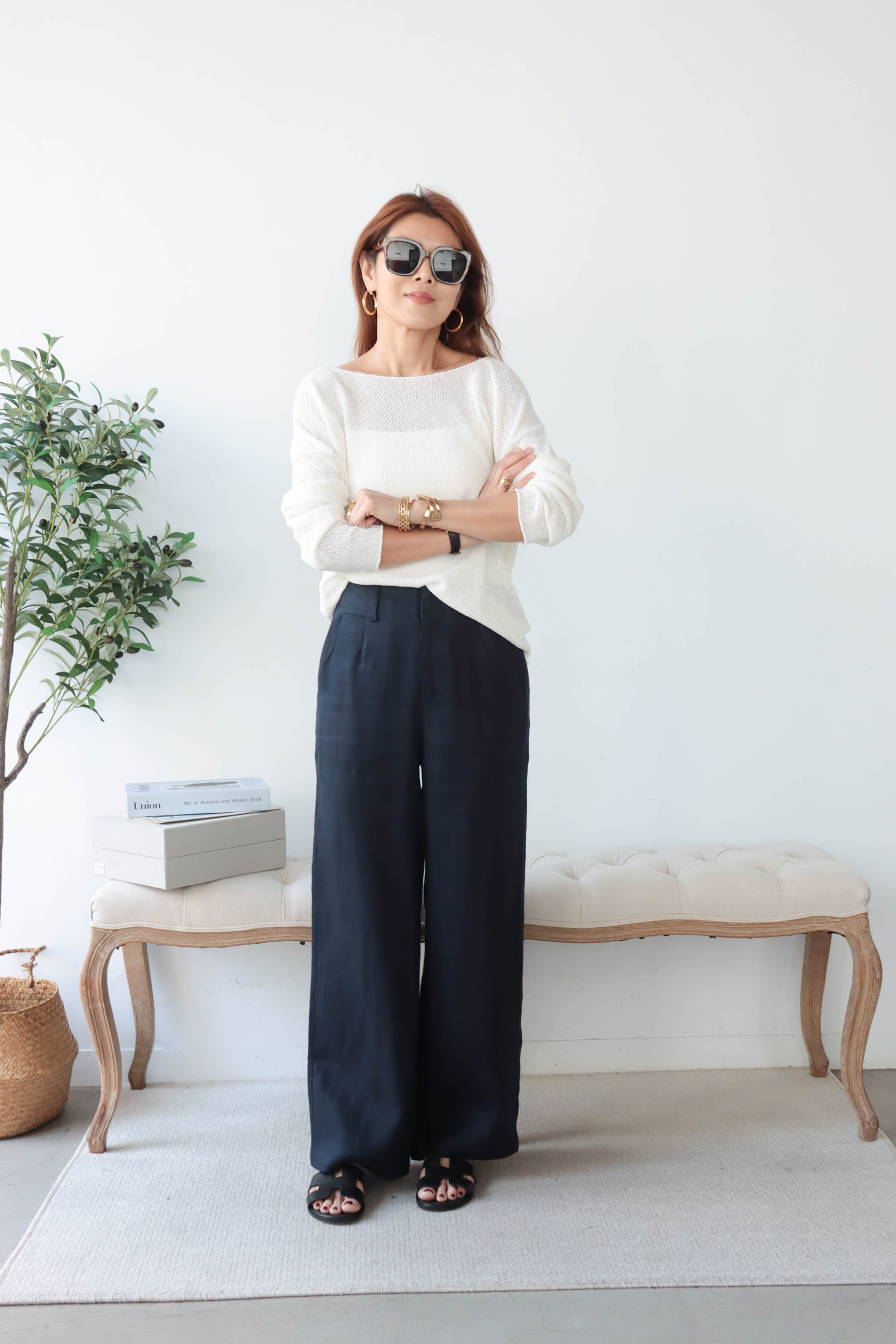 【ʙᴇꜱᴛ】亞麻弧形口袋直筒小寬褲