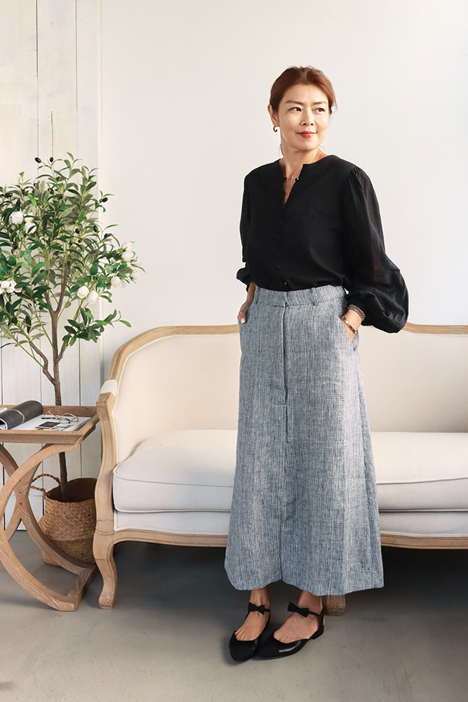 【搶先價】格調灰前後開衩西裝版亞麻長裙