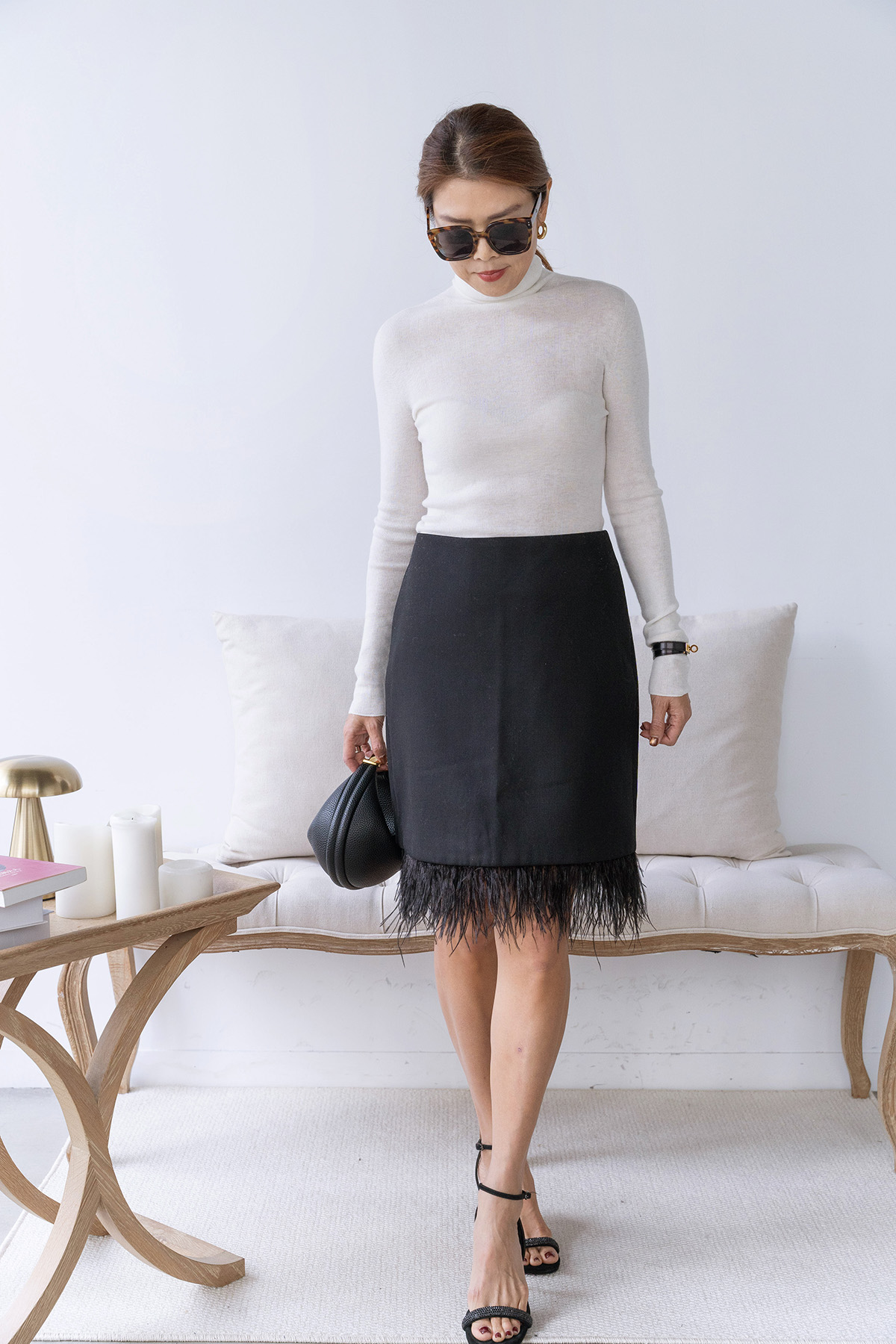 【搶先價】時髦羽絨拼接羊毛短裙