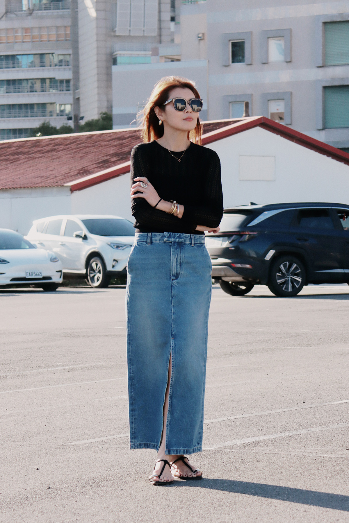 【搶先價】Billie 藍調丹寧前開岔長裙