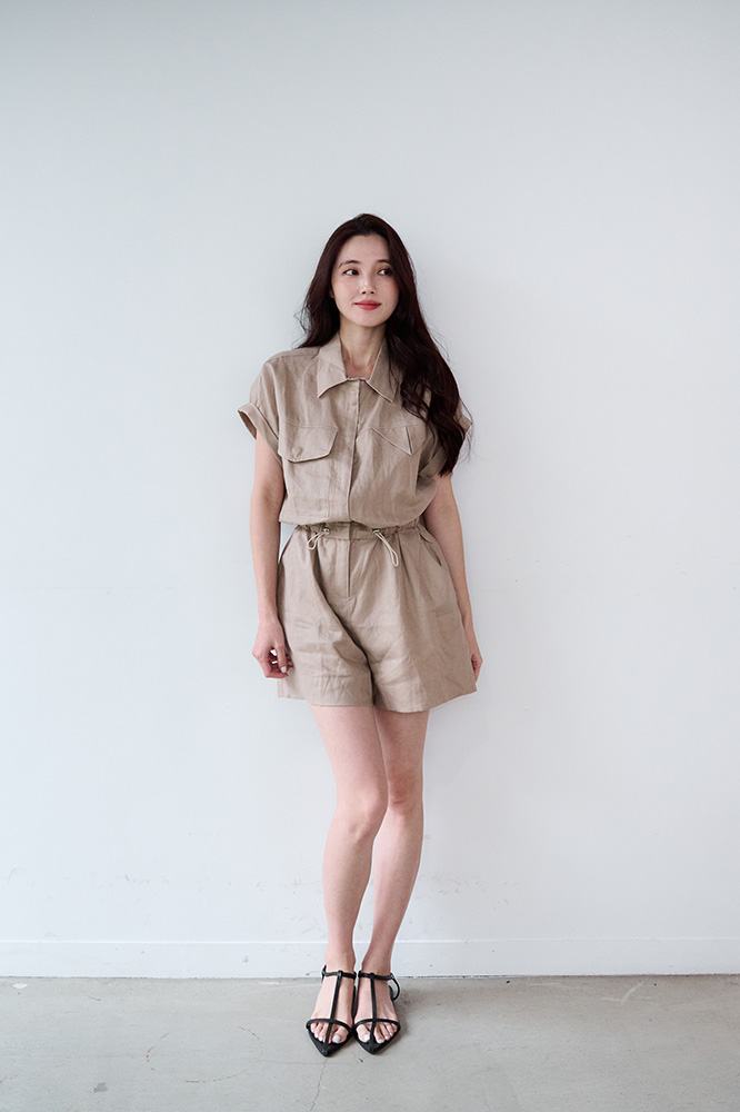 腰間抽繩連身短褲