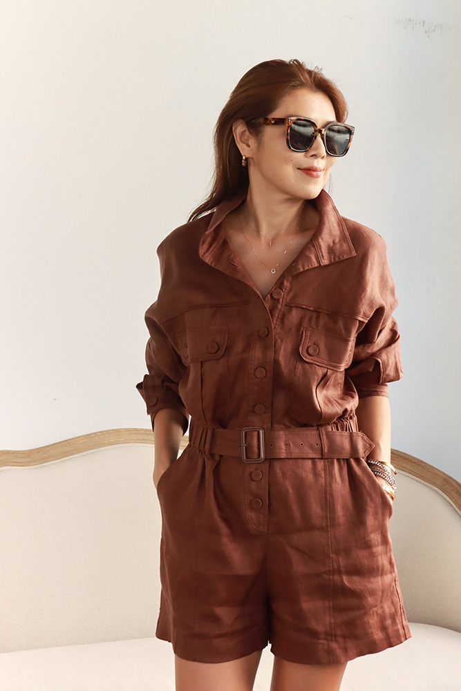 【搶先價】工裝腰帶長袖連身短褲