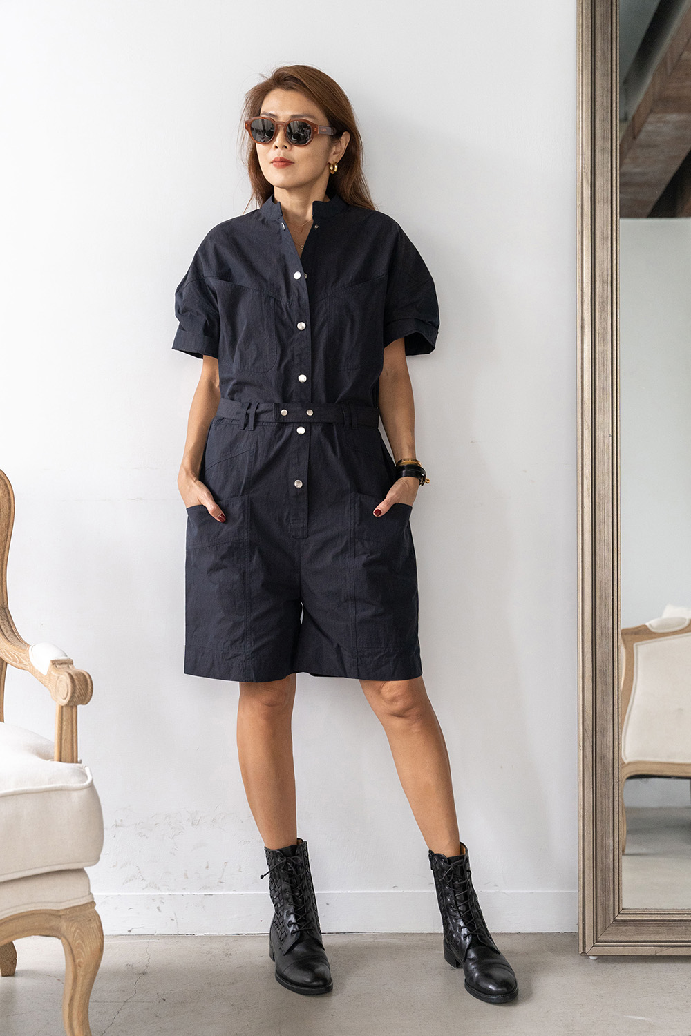 圓領短袖連身短褲