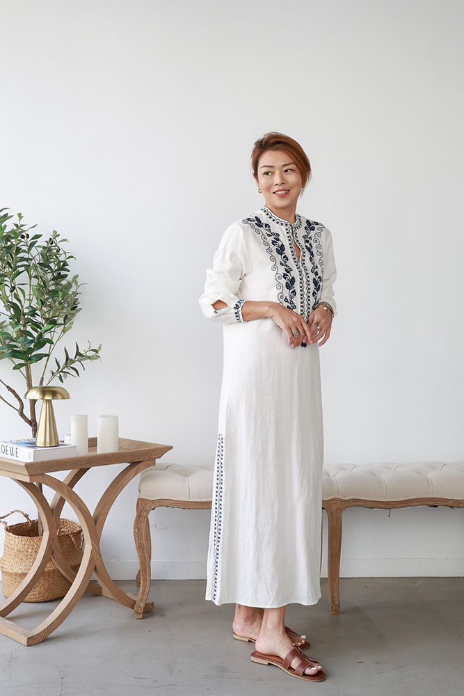 【搶先價】亞麻重工刺繡長洋裝