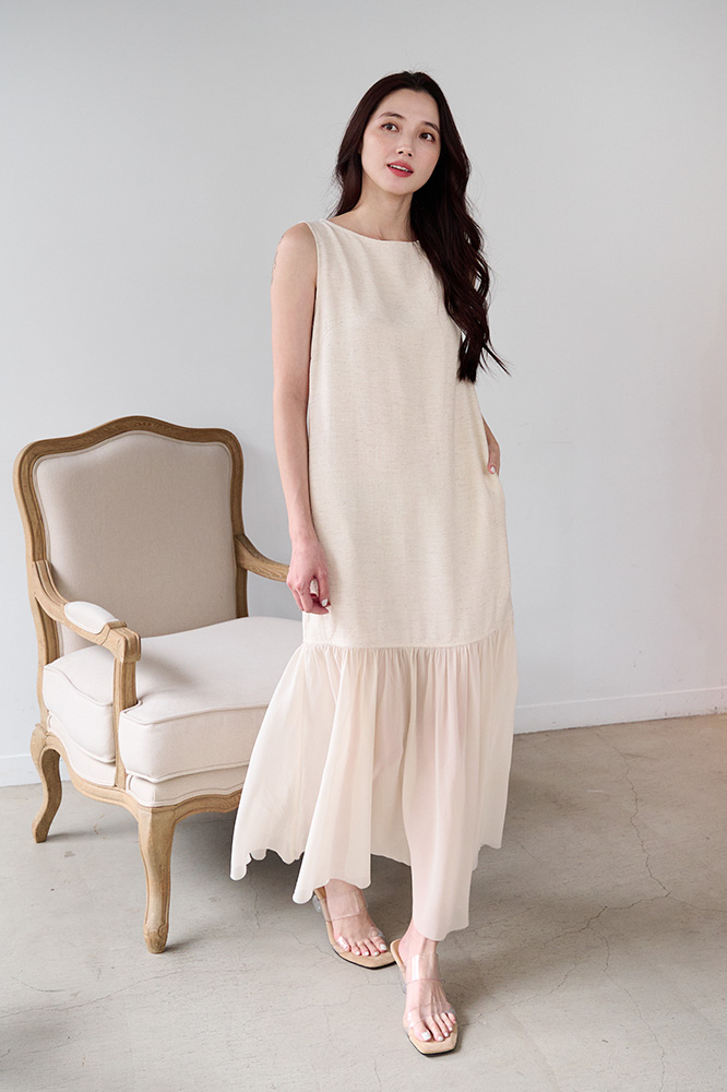 【ʙᴇꜱᴛ】Veil 無袖亞麻輕紗層次感洋裝