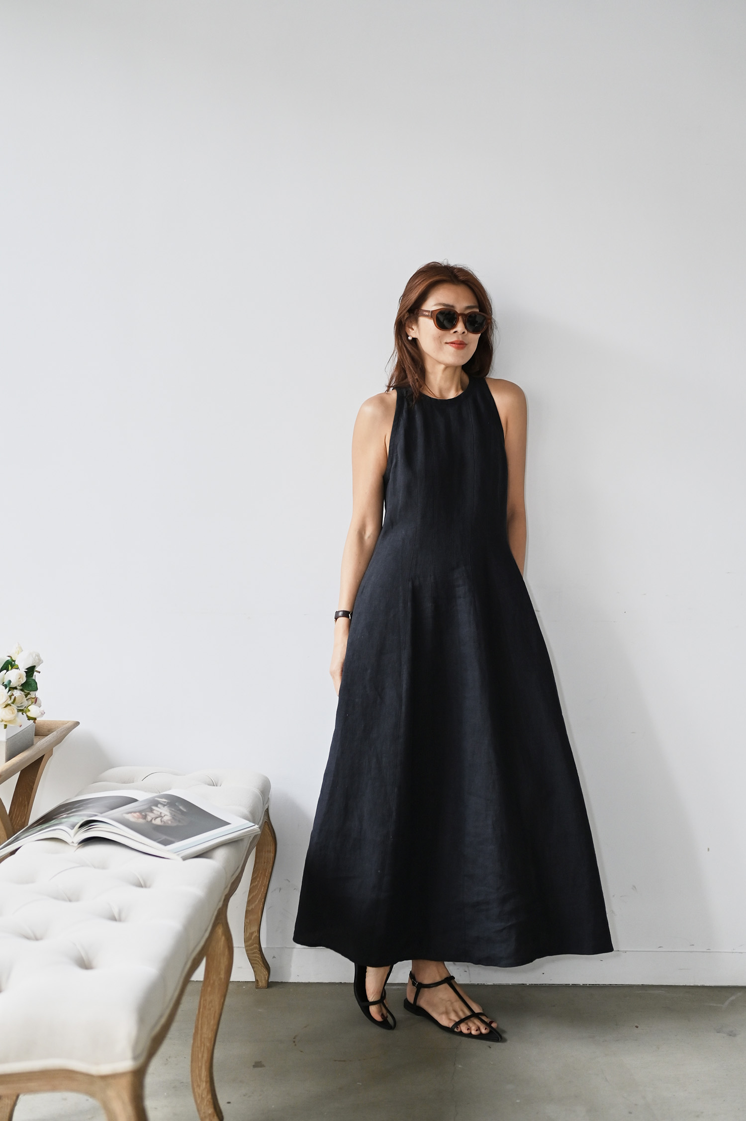 無袖削肩長洋裝