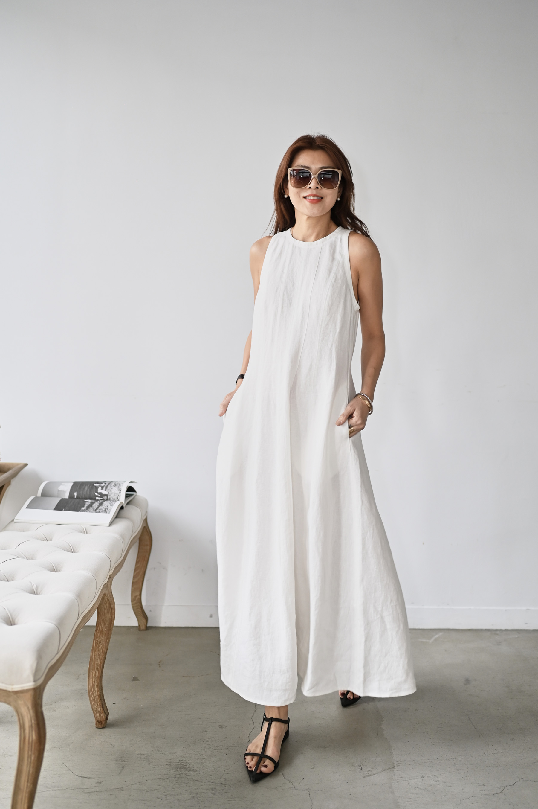 無袖削肩長洋裝