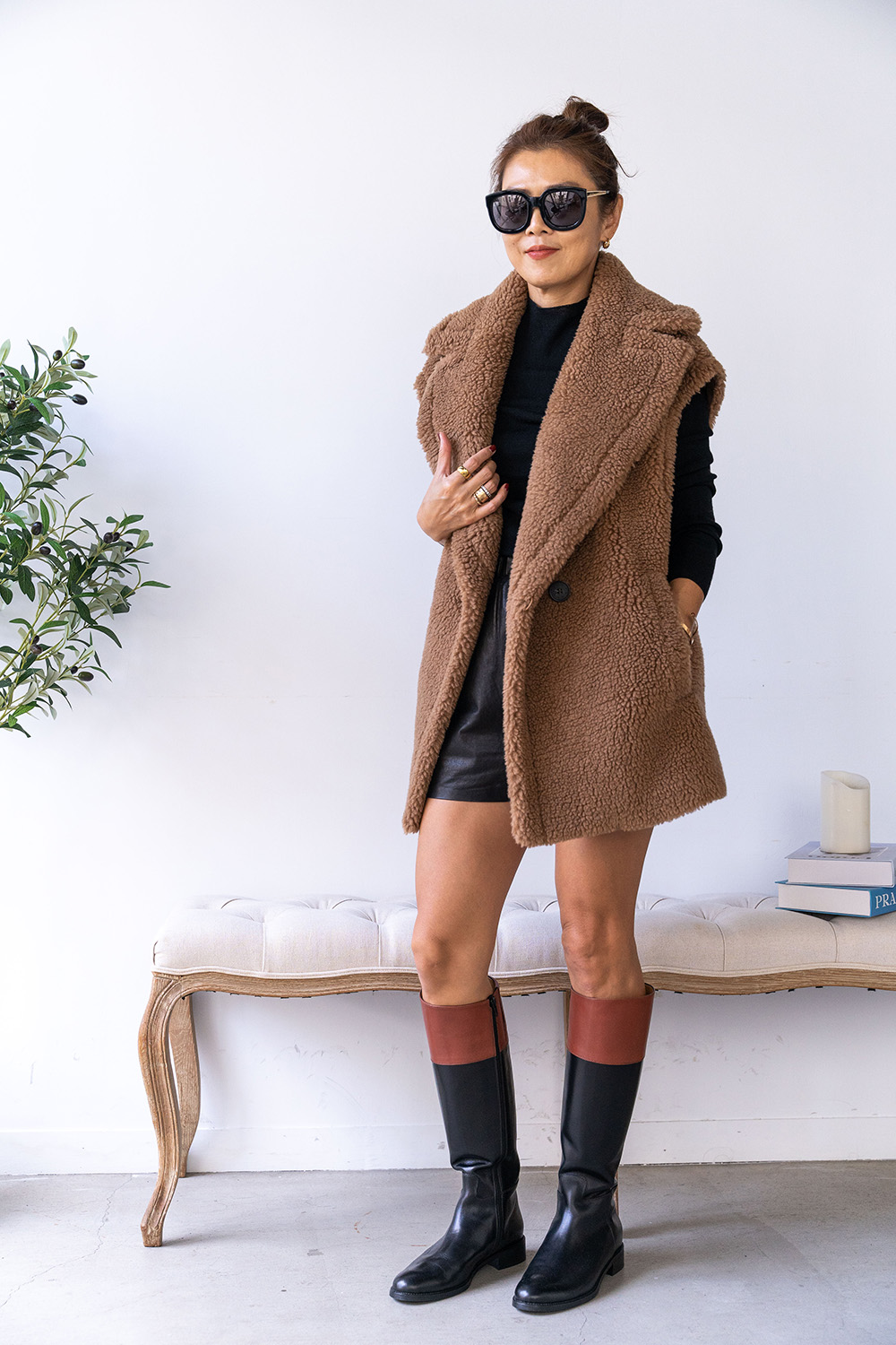 駱駝絨泰迪大翻領背心