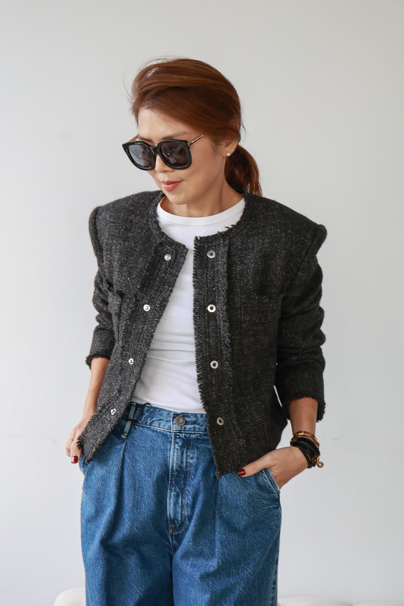 鬚邊設計短版毛呢外套