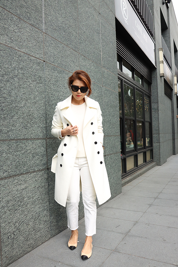 【𝗖𝗹𝗮𝘀𝘀𝗶𝗰】白珍珠雙排釦羊毛膝上短大衣