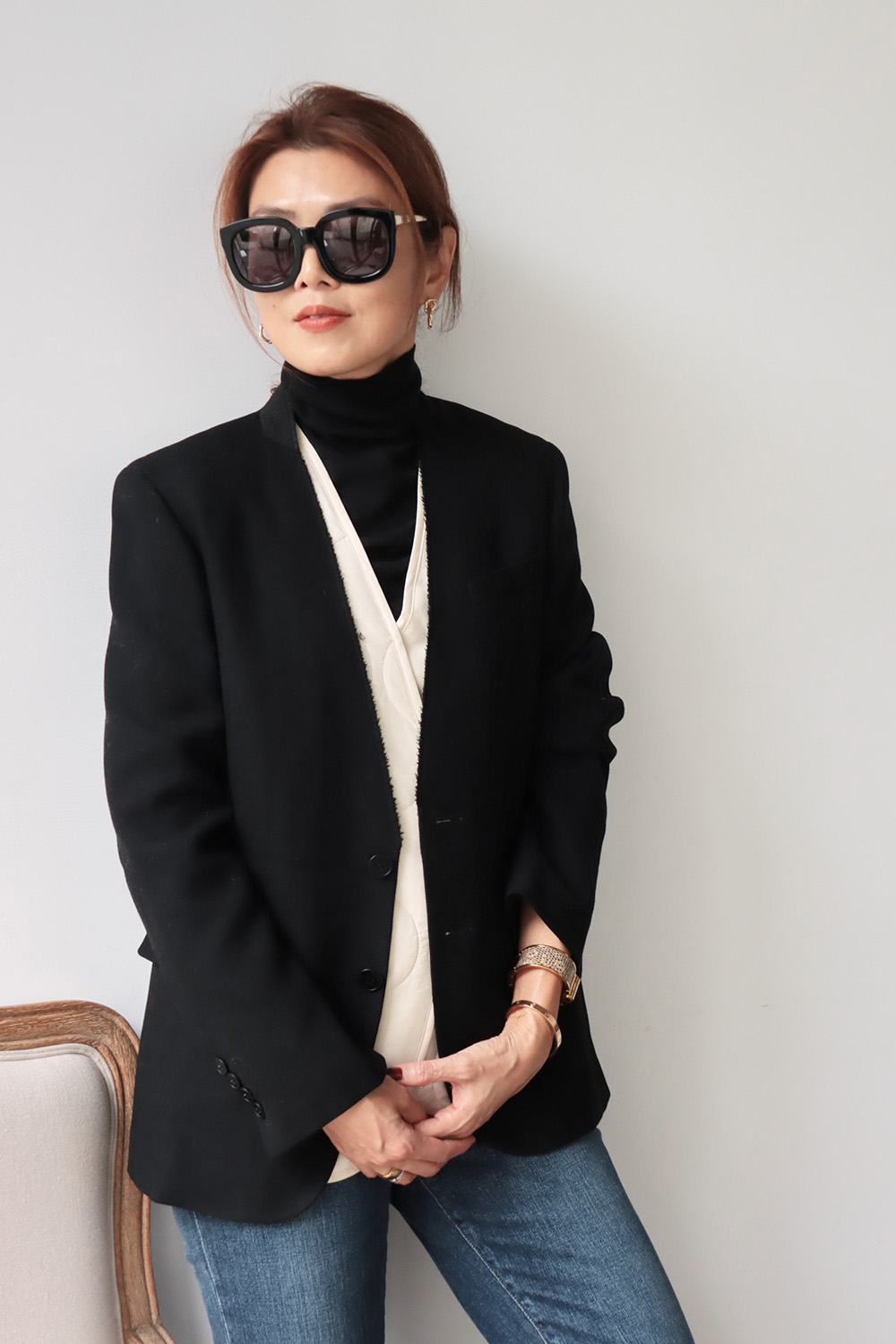 羊毛V領西裝外套