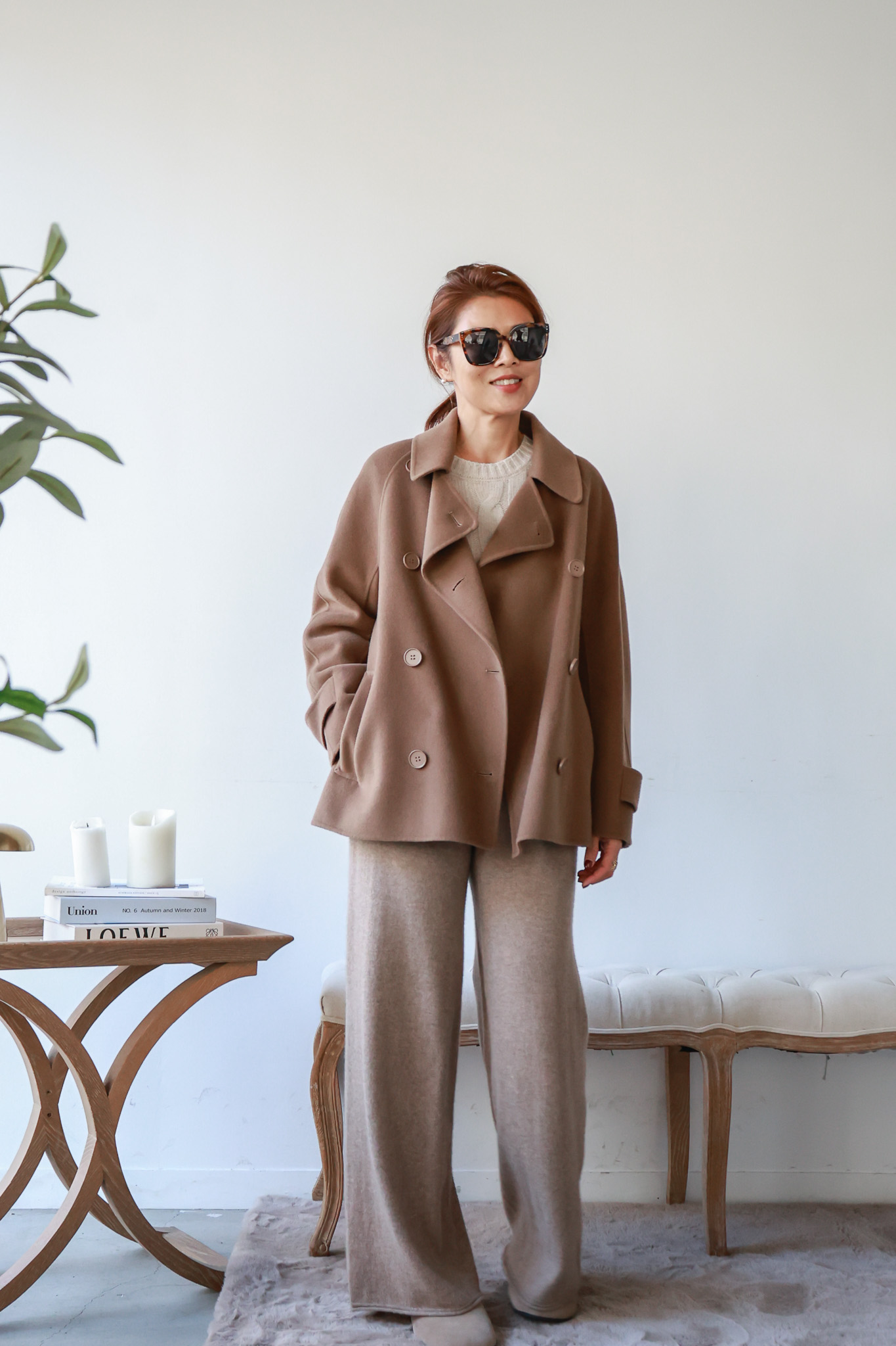 Oxford 英倫翻領雙排釦綁帶短版大衣