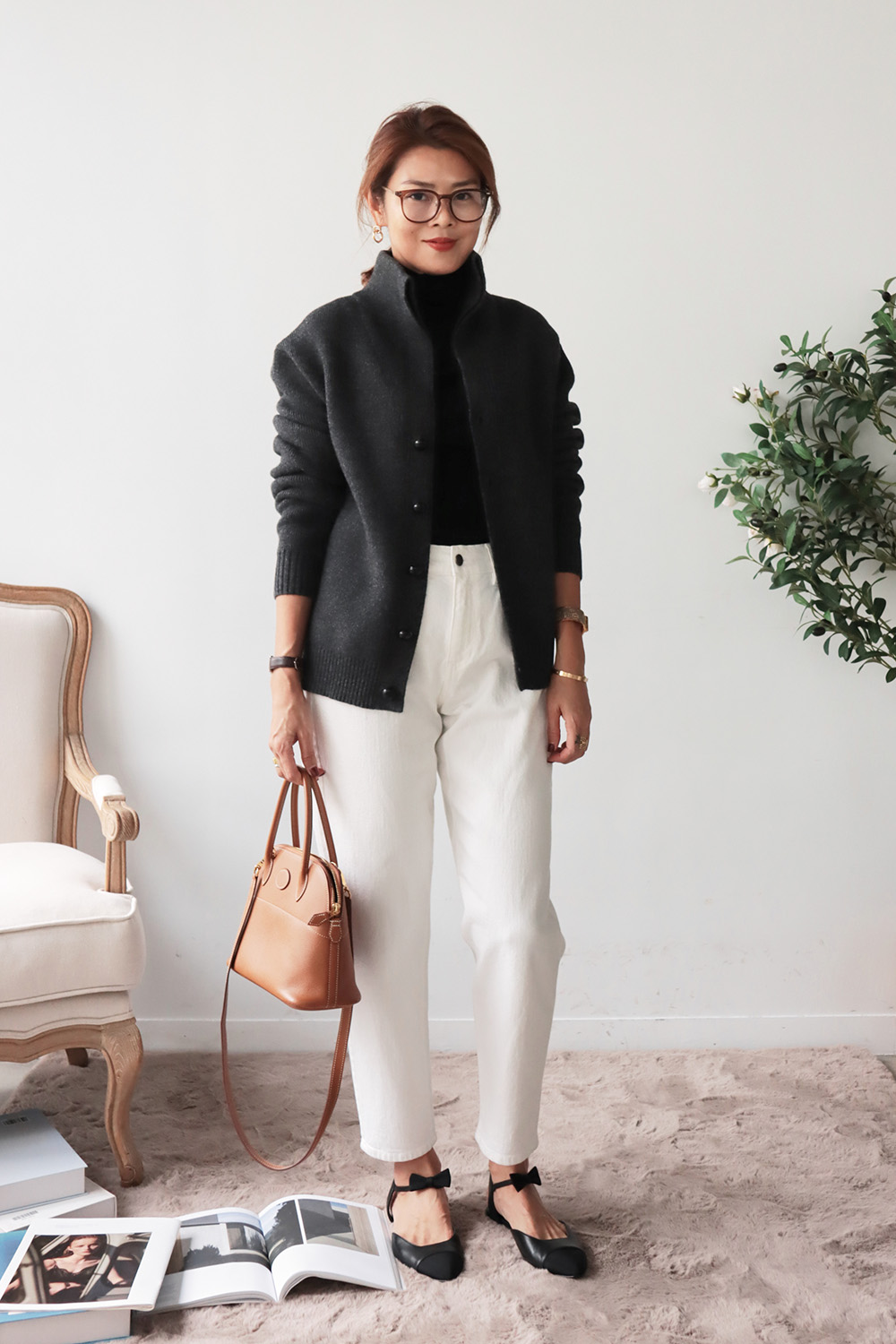 小立領羊毛編織釦開襟外套