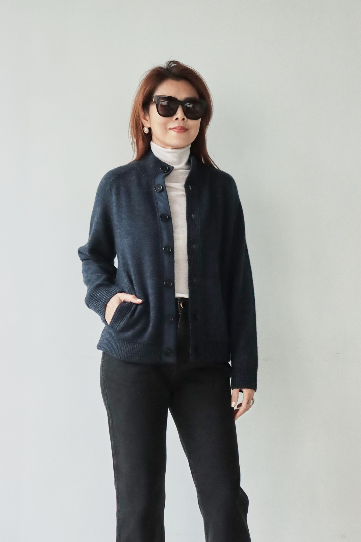 立領排扣開襟羊毛外套