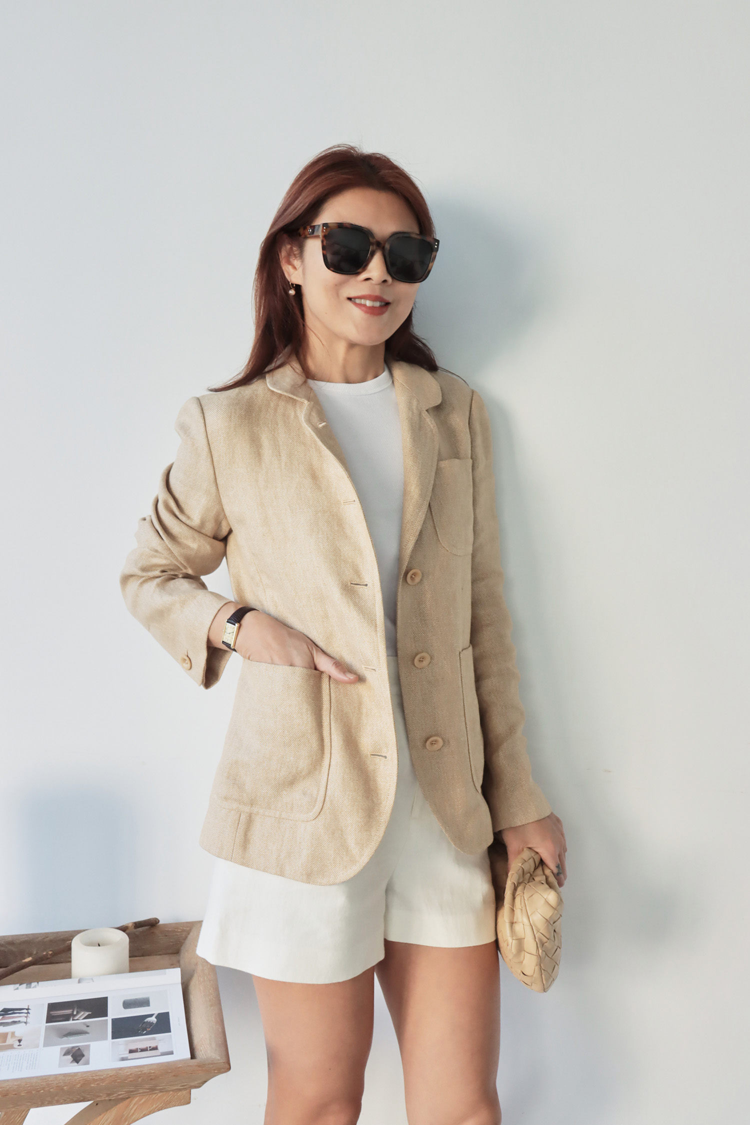 暖沙黃亞麻西裝外套