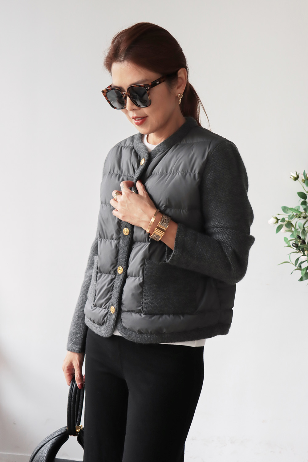 100% Cashmere 羊絨拼接羽絨金釦外套