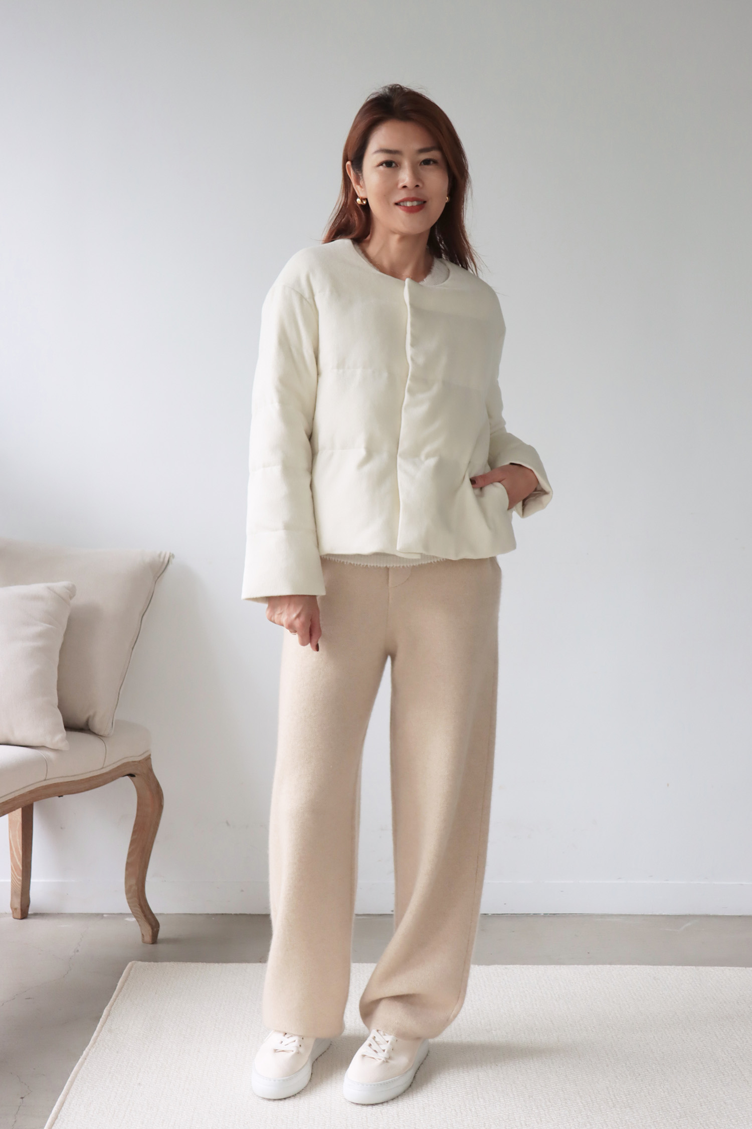 【搶先價】羊毛蠶絲極簡小圓領羽絨外套