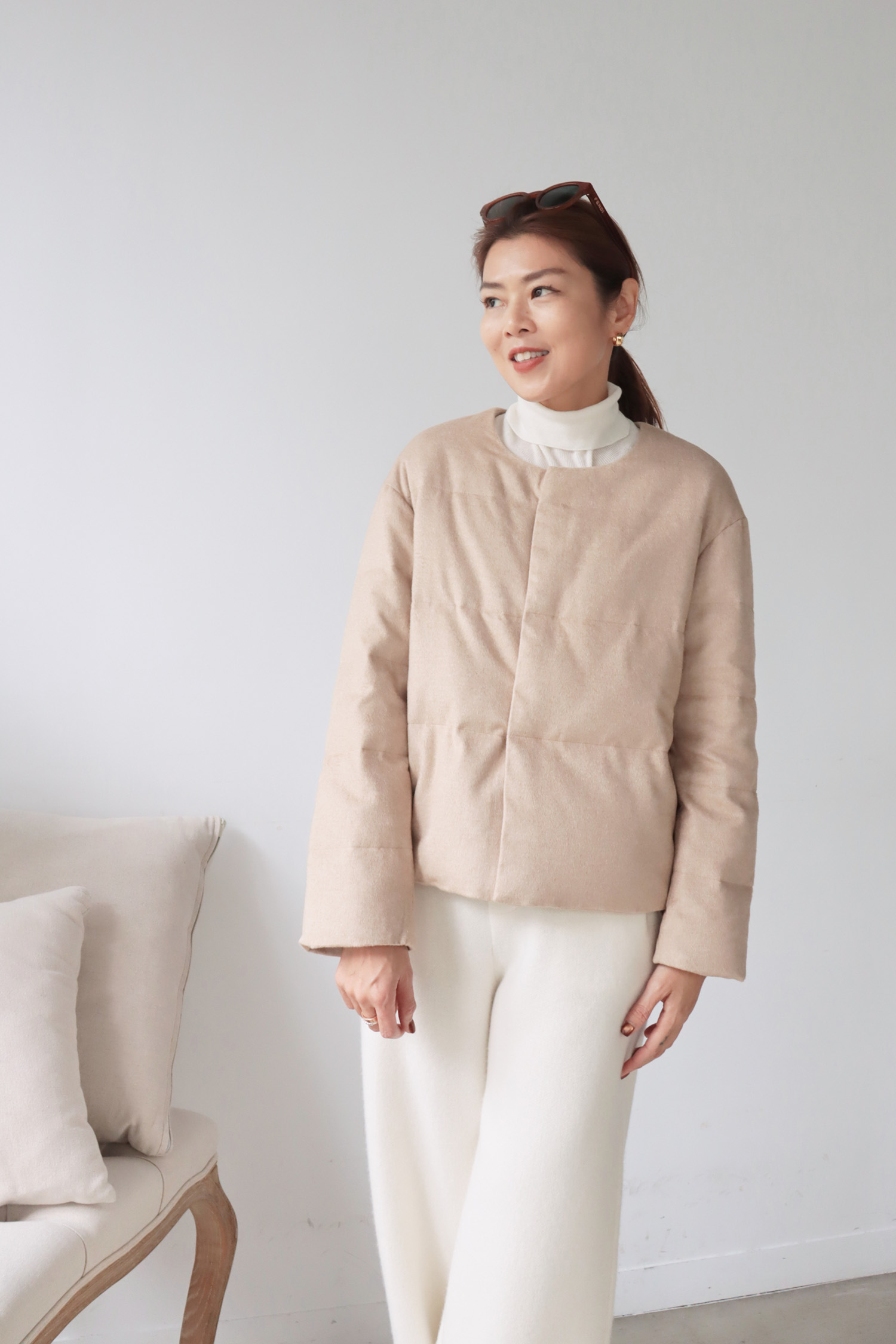 【搶先價】羊毛蠶絲極簡小圓領羽絨外套