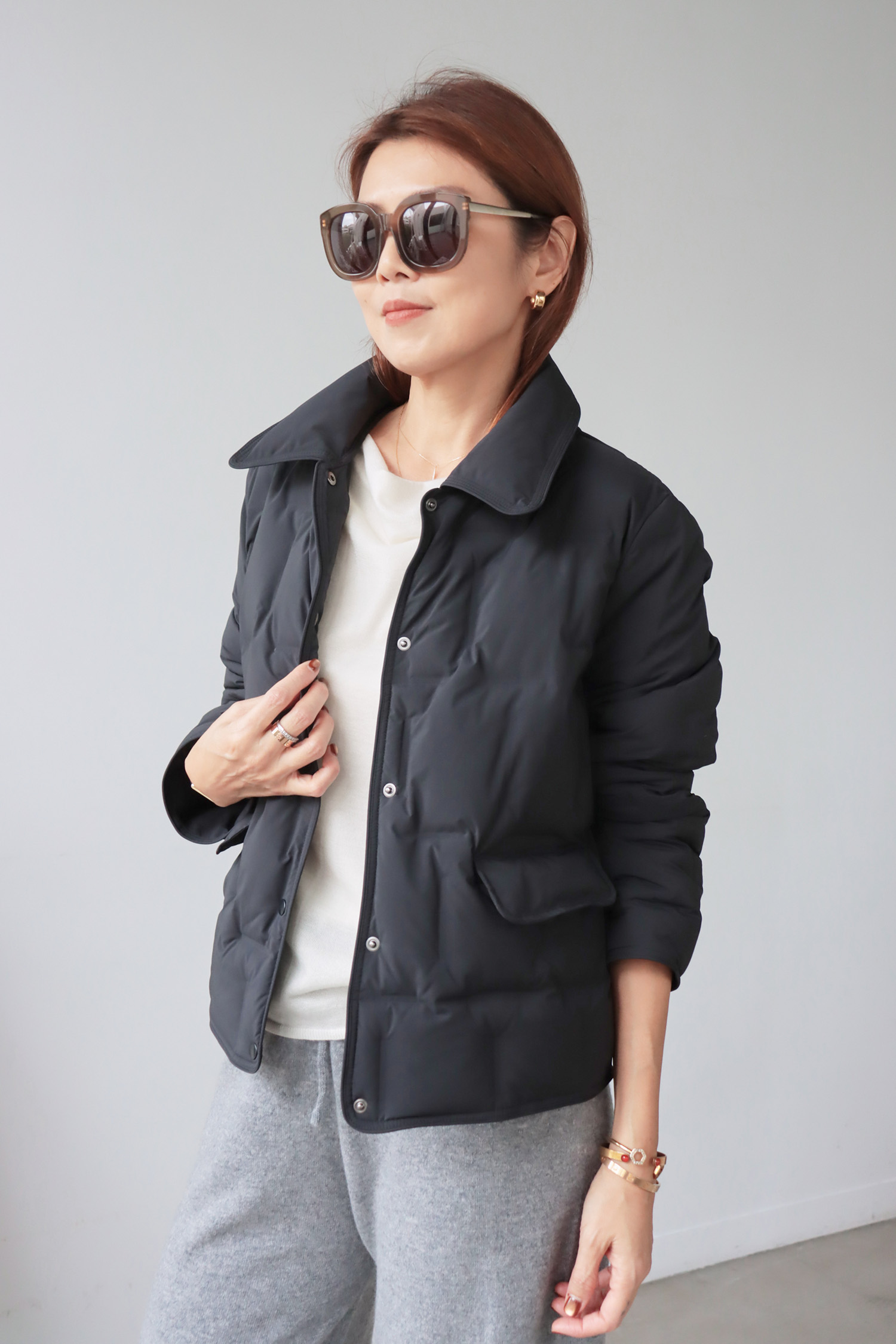 【搶先價】翻領壓紋輕薄羽絨外套