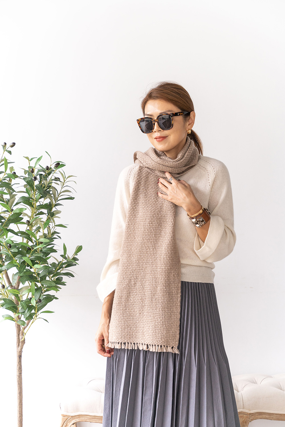 100% Cashmere 編織款圍巾